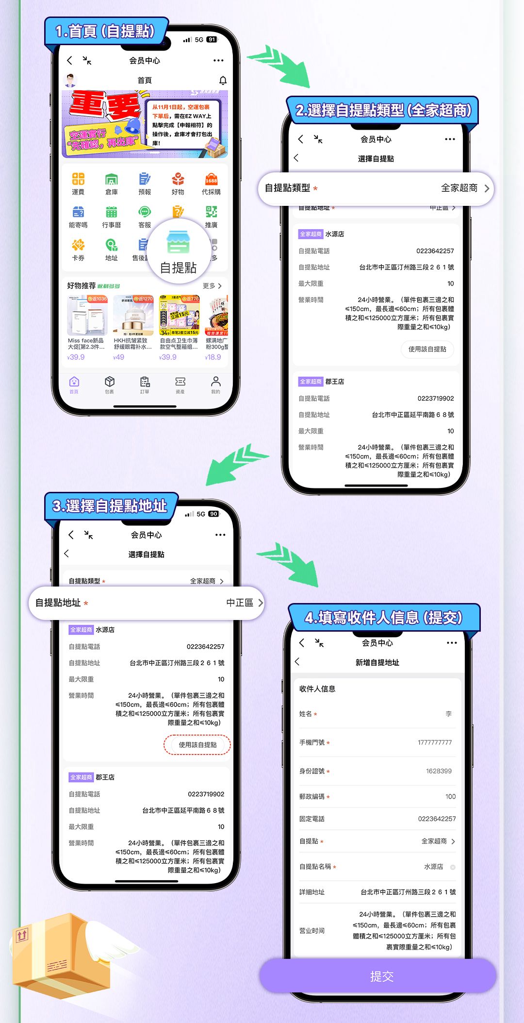 台灣集運全家超商自提流程圖